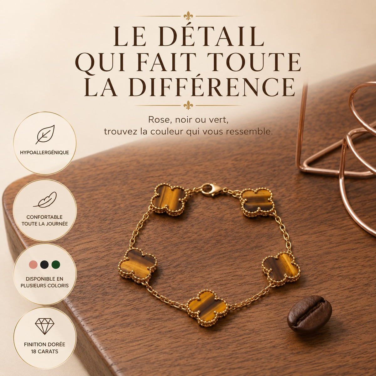 bracelet trèfle à 4 feuilles